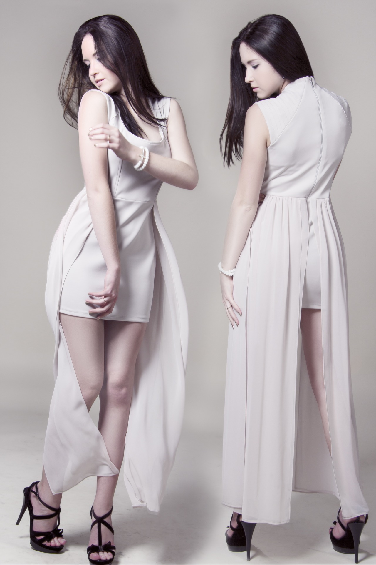 model front and rear view skirt and shawl