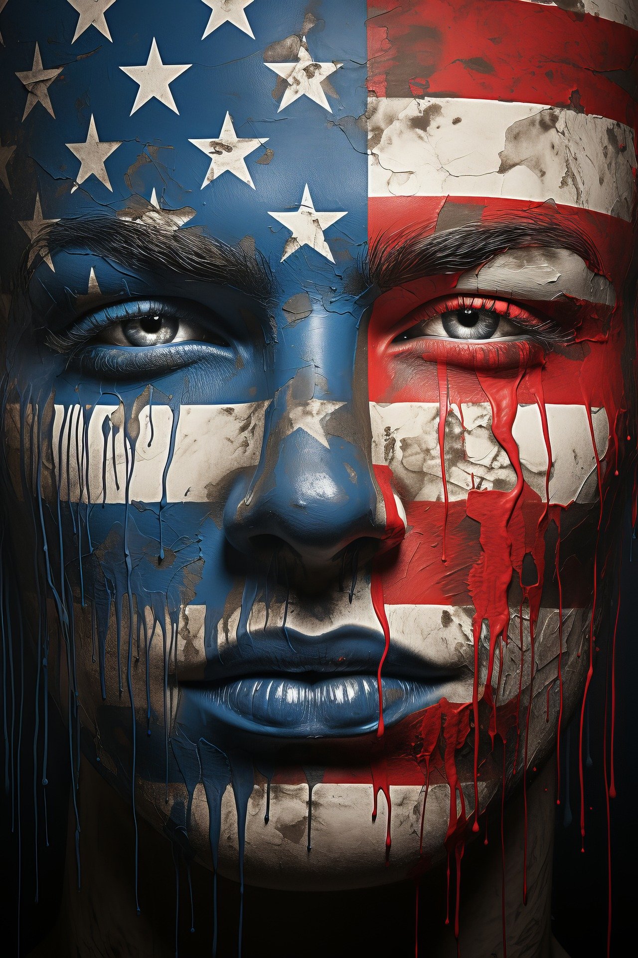 Patriotic Red, White and Blue serious female gaze